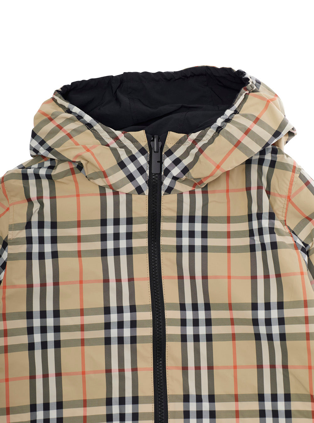 Jacket Reece Reversible With Fixed Hood And Check All-Over Tech Fabric Beige Boy Polyamide