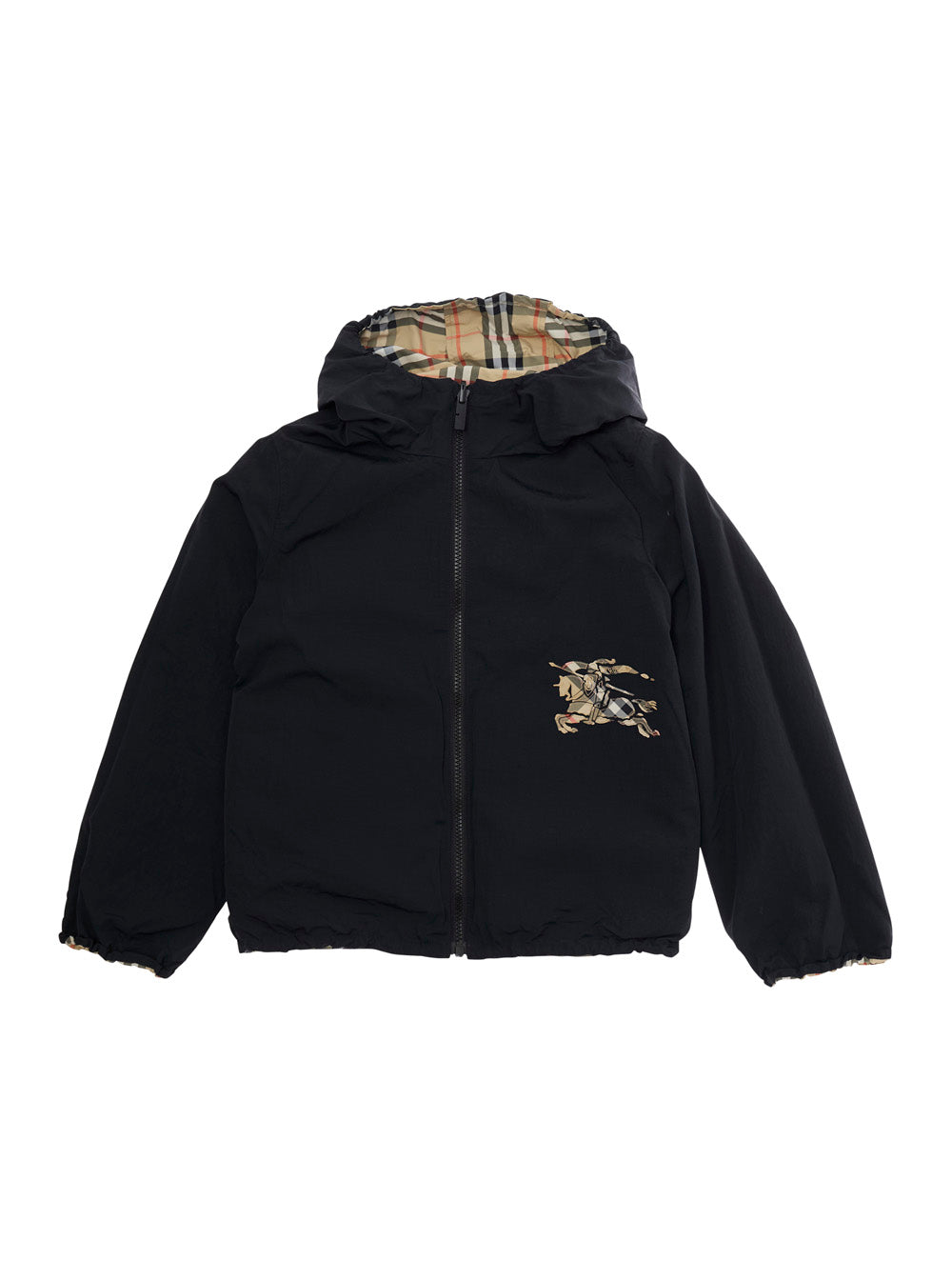 Jacket Reece Reversible With Fixed Hood And Check All-Over Tech Fabric Beige Boy Polyamide