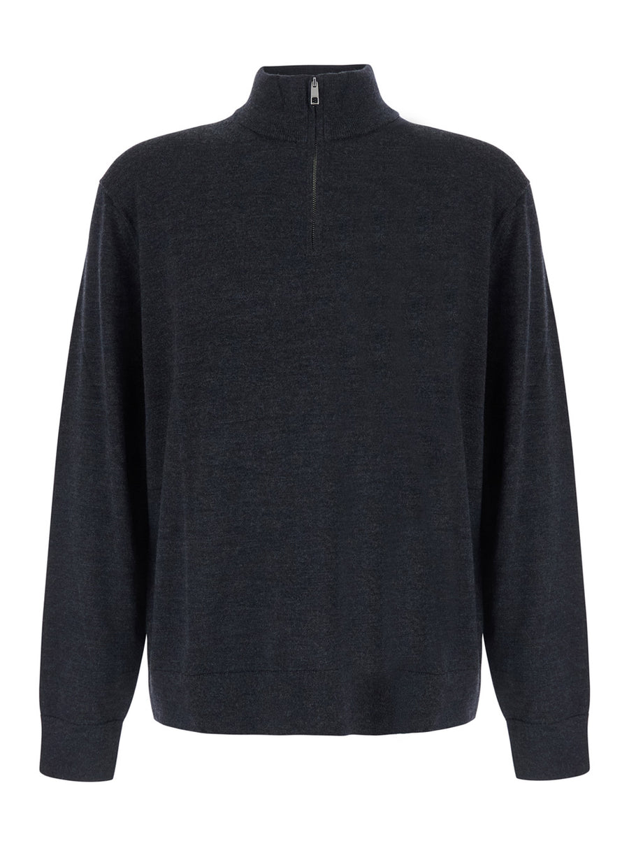Half-Zip Merino Wool Sweater Grey Tops