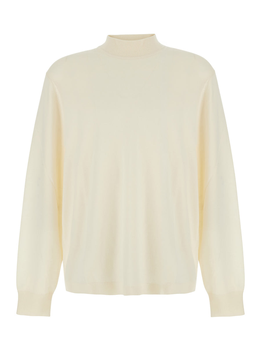 Merino Turtleneck Sweater White Wool Tops