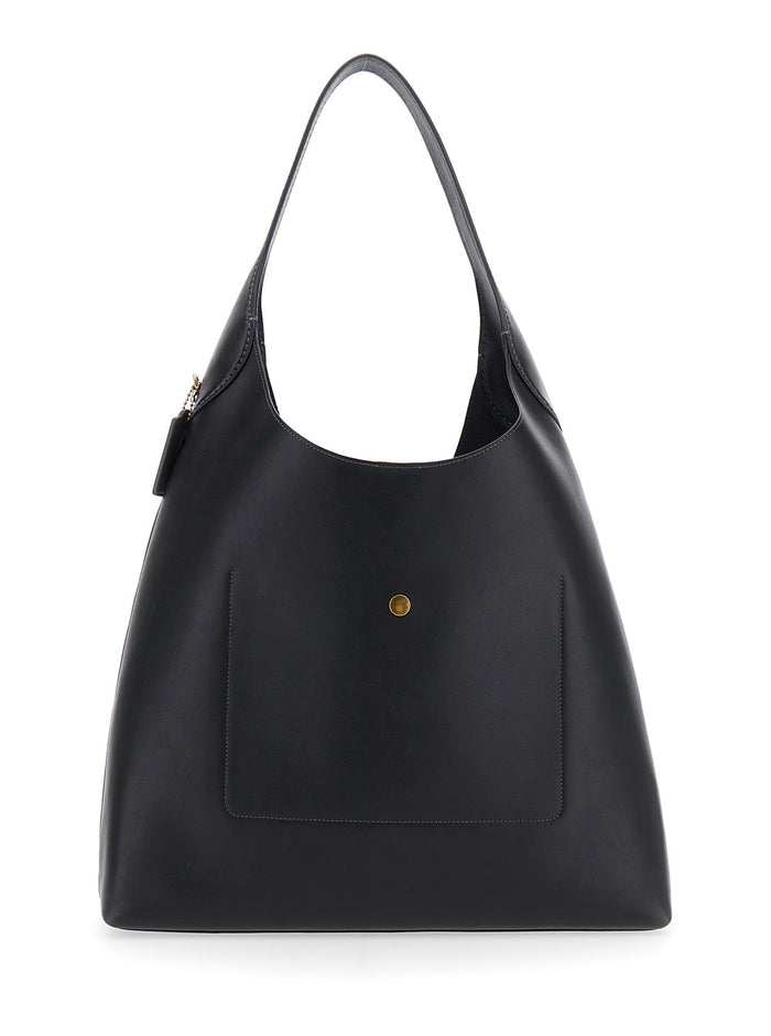 Shoulder Bag Brooklyn Grande With Logo Lettering On The Front Black Leather For Women