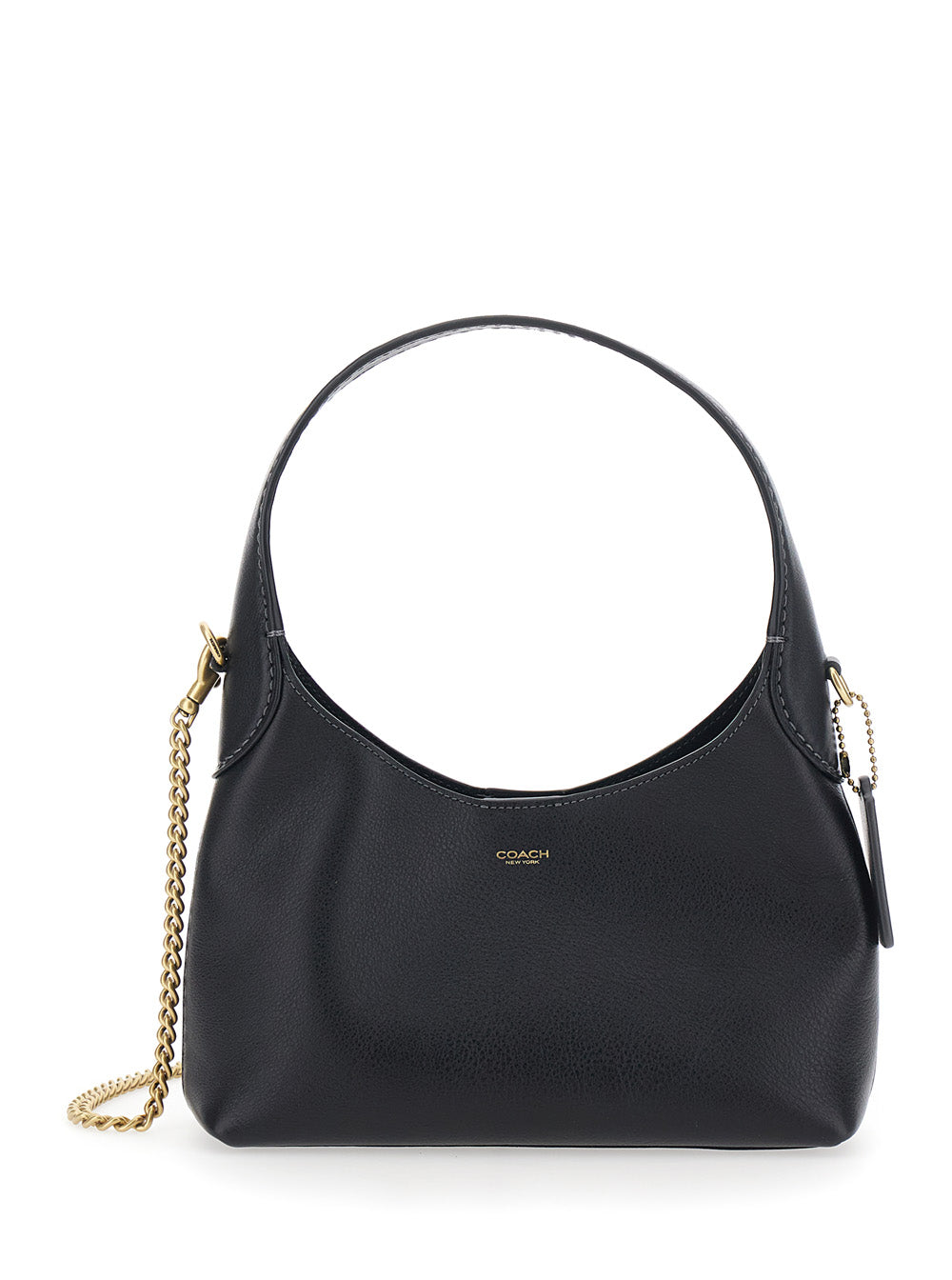 Brooklyn Black Shoulder Bag With Chain Strap And Logo Lettering On The Front Leather For Women