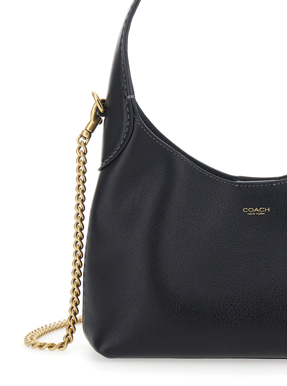 Brooklyn Black Shoulder Bag With Chain Strap And Logo Lettering On The Front Leather For Women