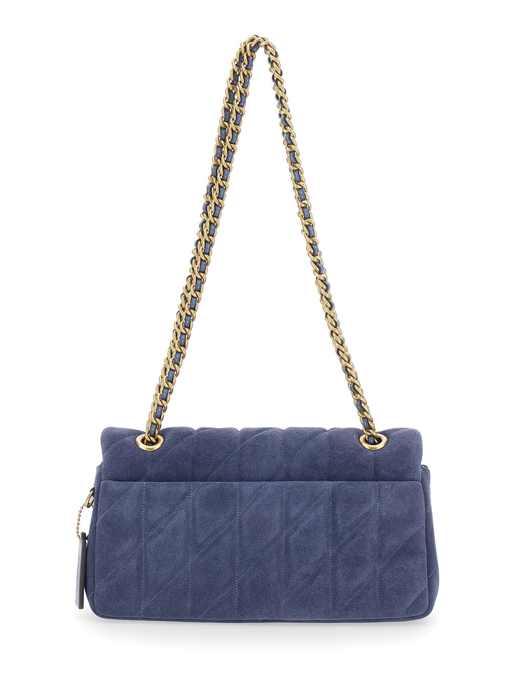 Blue Crossbody Bag With Chain Handles And Logo Plate On The Front Suede For Women Blu