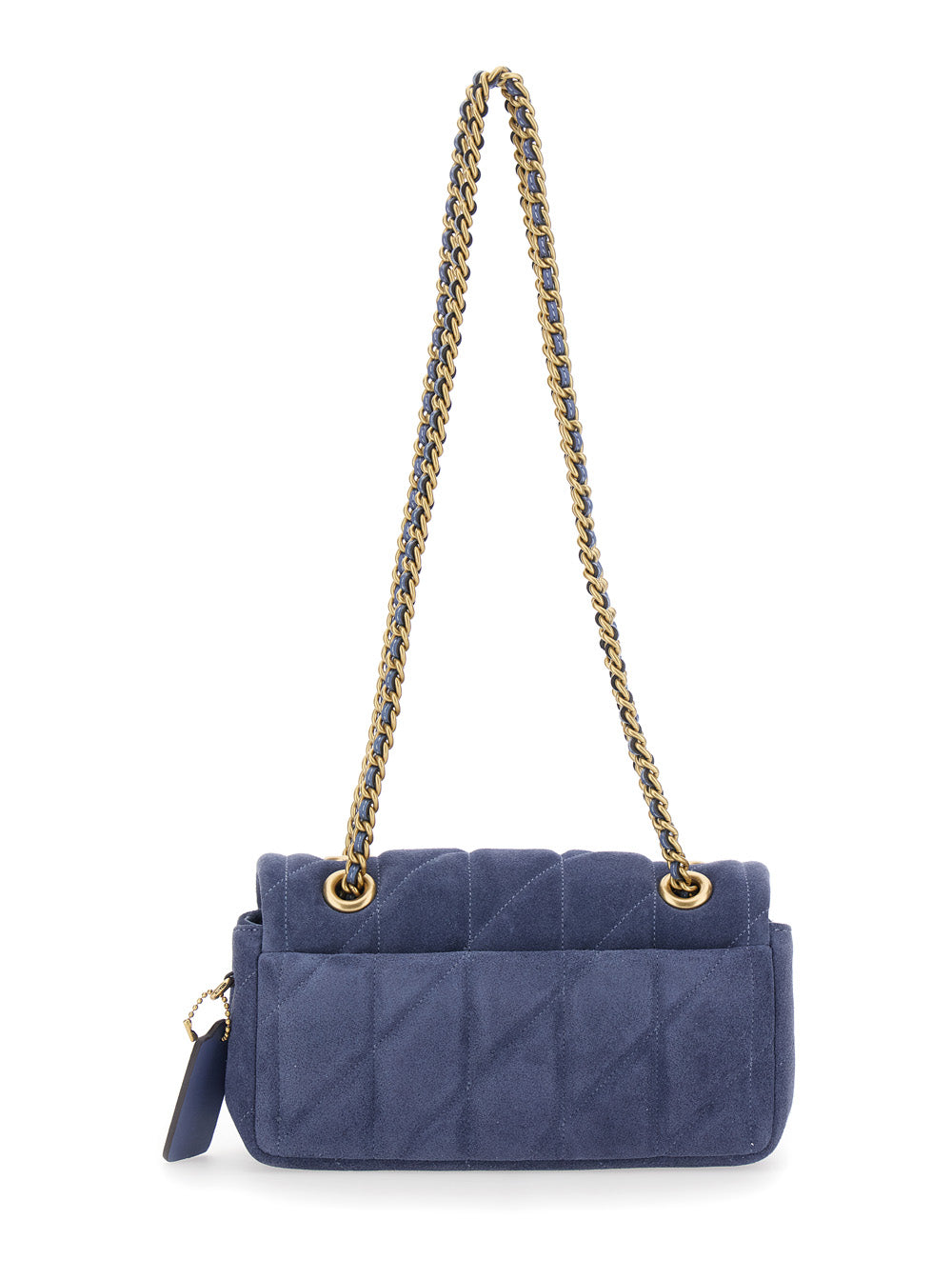 Blue Crossbody Bag With Chain Handles And Logo Plate On The Front Suede For Women Blu