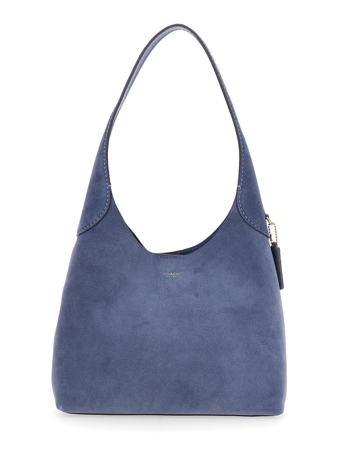 Brooklyn Blue Shoulder Bag With Magnetic Closure And Logo Detail Suede For Women Blu