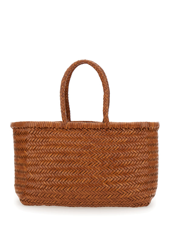 Tote Bag Bamboo Triple Jump With Two Top Handles Brown Leather For Women Hand