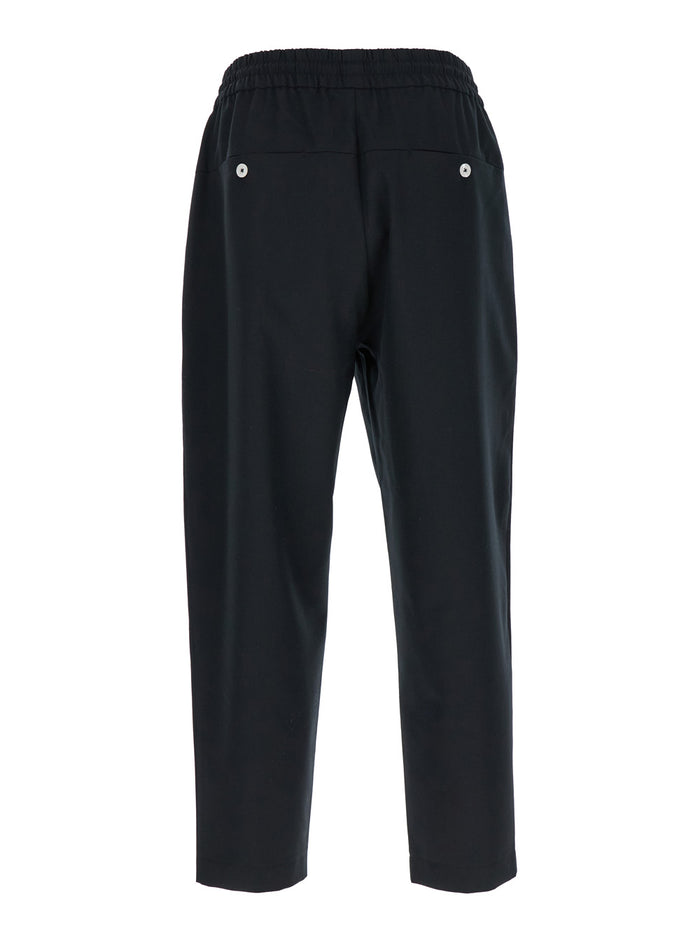 Pants Le Pantalon Cropped With Elastic Waist And Drawstring Wool Blend Black Men Virgin Polyester Trousers