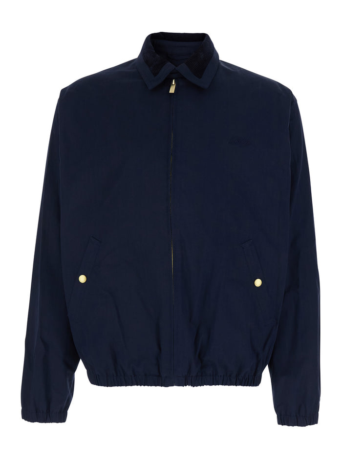 Jacket Le Blouson Drôle With Classic Ribbed Collar And Tone-On-Tone Logo Lettering Embroidery Stretch Cotton Blue Men Blu Elastane