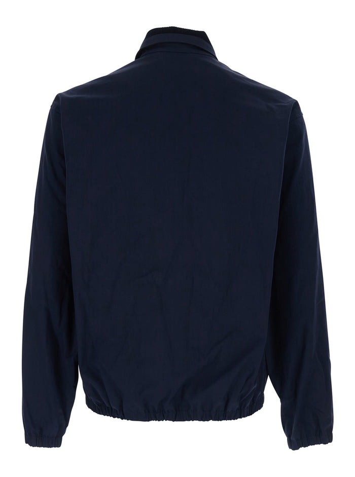 Jacket Le Blouson Drôle With Classic Ribbed Collar And Tone-On-Tone Logo Lettering Embroidery Stretch Cotton Blue Men Blu Elastane
