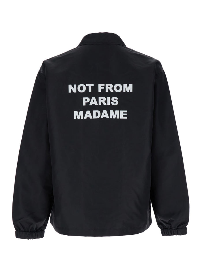 Jacket La Veste Slogan With Classic Collar And Print On Front Back Black Tech Fabric Men Nylon