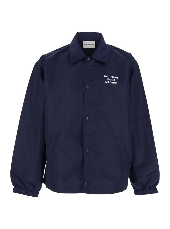 Jacket La Veste Slogan With On Front And Back Tech Fabric Blue Men Blu Nylon