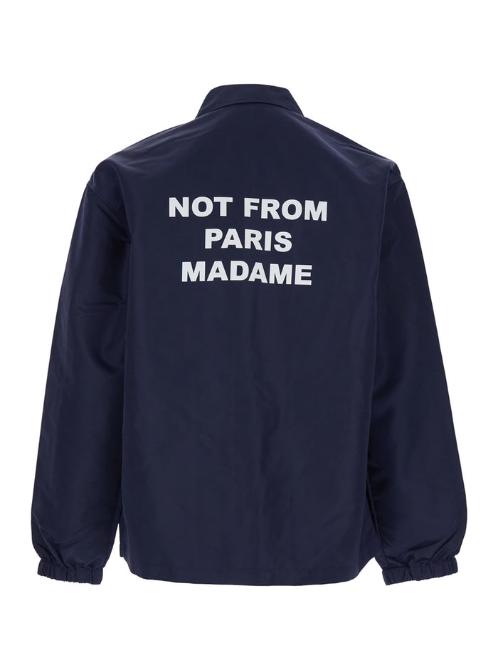 Jacket La Veste Slogan With On Front And Back Tech Fabric Blue Men Blu Nylon