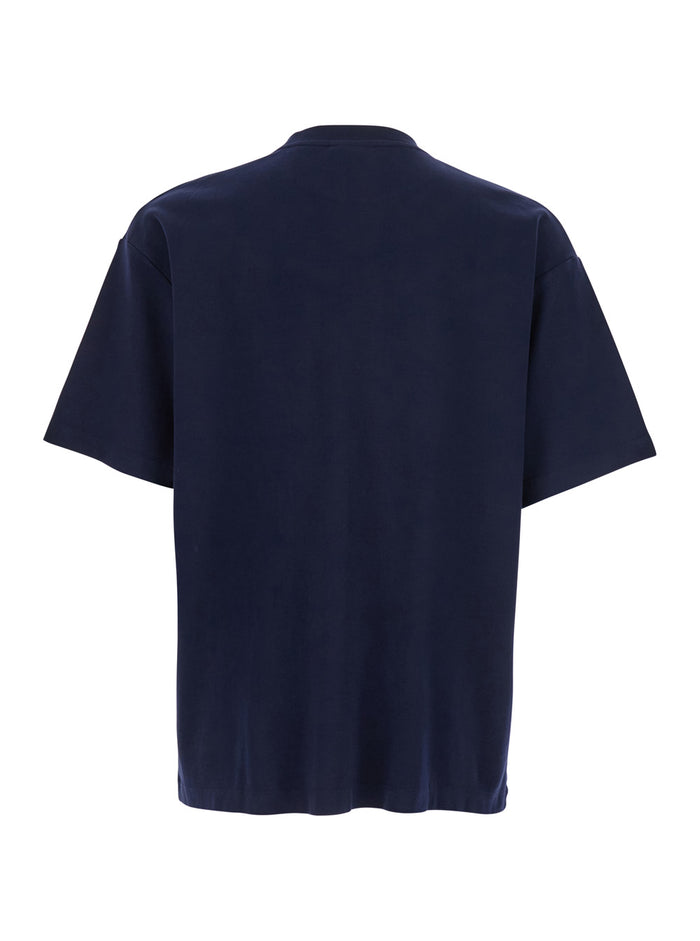 T-Shirt Le Slogan Classique Crew Neck With Print Detail On The Front Blue Cotton For Men Blu Tshirts And Polo Shirts