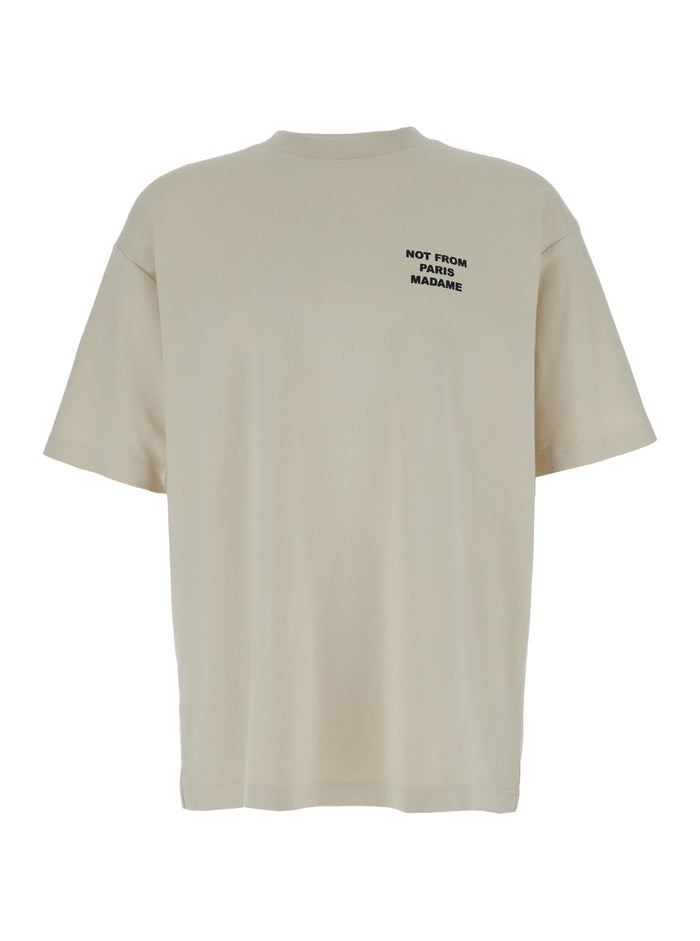 T-Shirt Le Slogan Crew Neck With Print On Front And Back Beige Cotton For Men Tshirts Polo Shirts
