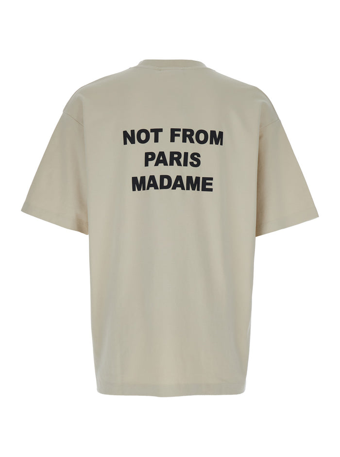 T-Shirt Le Slogan Crew Neck With Print On Front And Back Beige Cotton For Men Tshirts Polo Shirts