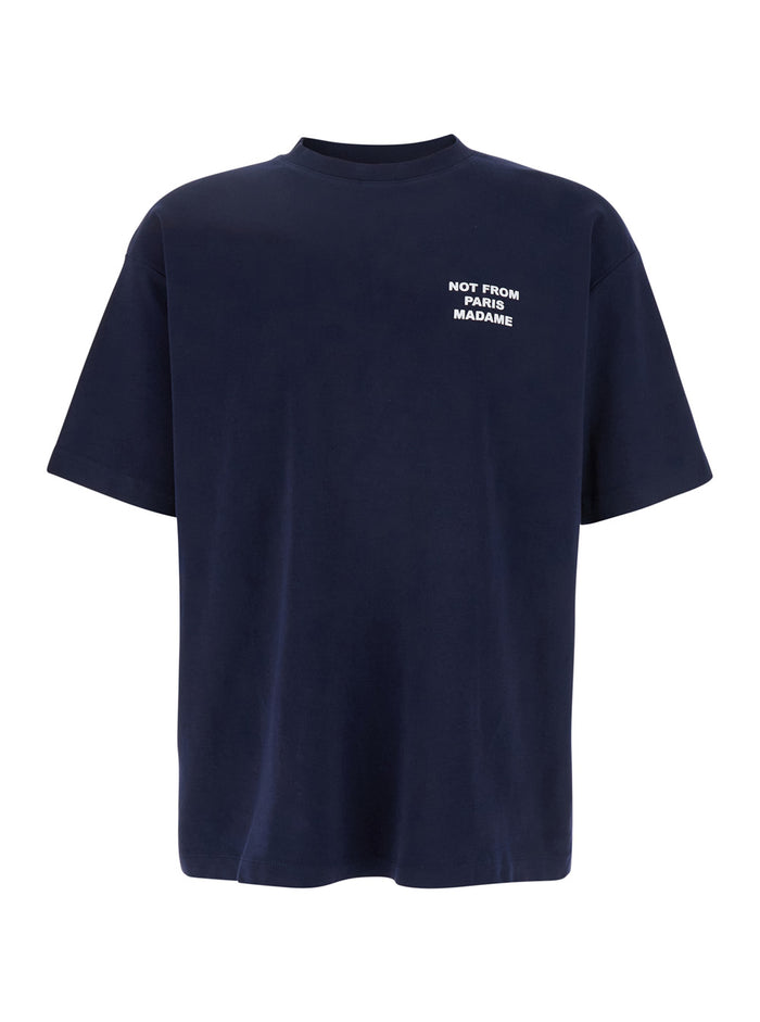 T-Shirt Le Slogan Crew Neck With Print On Front And Back Blue Cotton For Men Blu Tshirts Polo Shirts