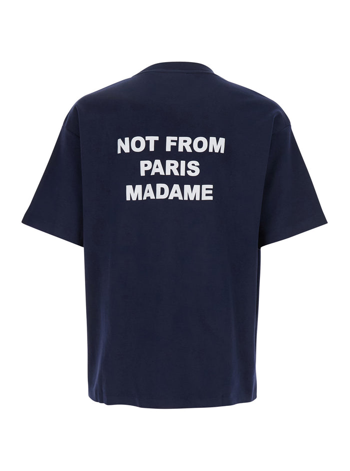 T-Shirt Le Slogan Crew Neck With Print On Front And Back Blue Cotton For Men Blu Tshirts Polo Shirts