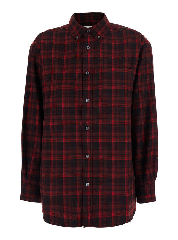 Flannel Button-Down Shirt Red Checked Cotton
