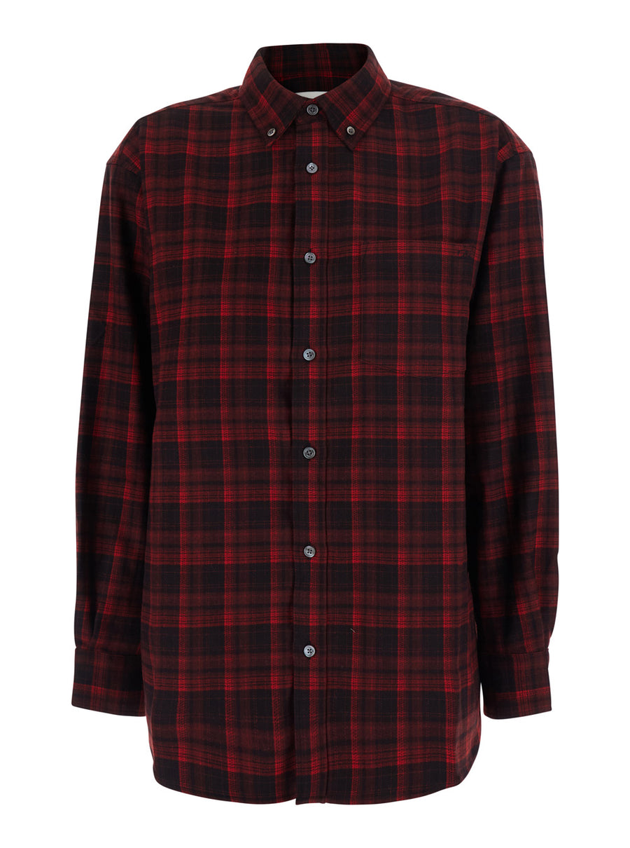 Flannel Button-Down Shirt Red Checked Cotton
