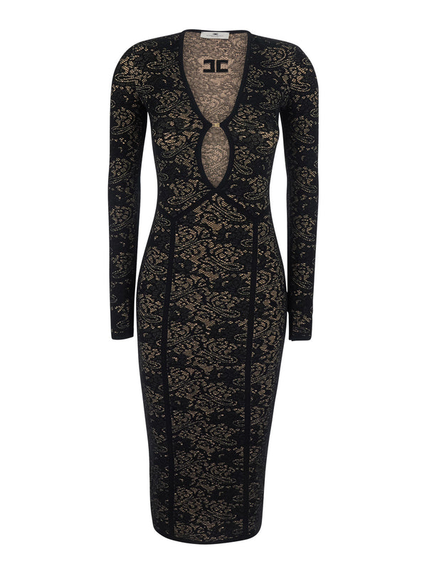 Lace Long Sleeve Dress Black Tech Fabric