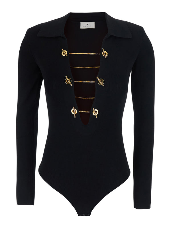 Knit Top With High Neck And Long Sleeves Black Technical Fabric Tops