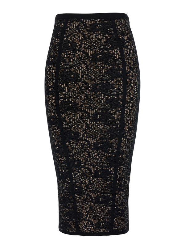 Lace Knit Skirt Black Viscose