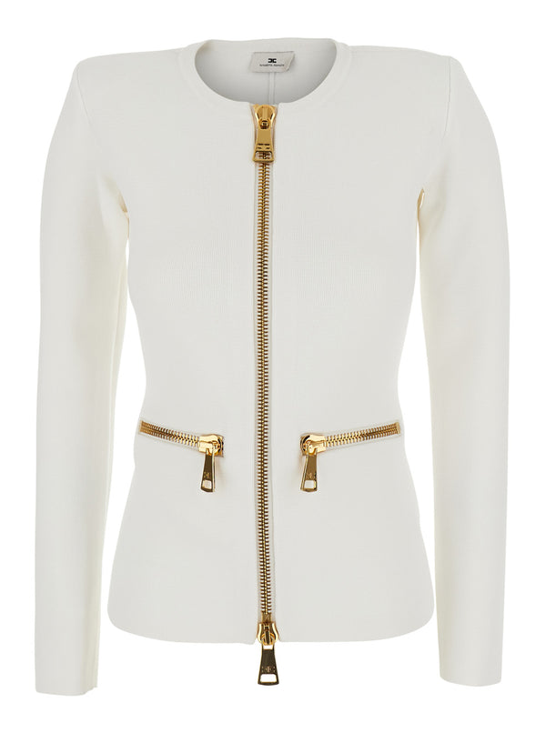 Cardigan V-Neck Tech Fabric White Tops