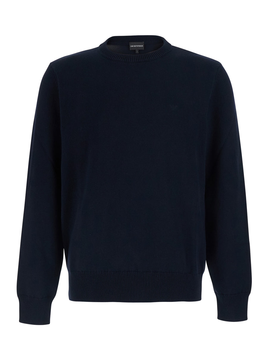 Crewneck Sweater Blue Cotton Tops