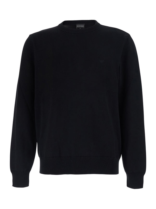 Crew Neck Cotton Sweater Black Tops