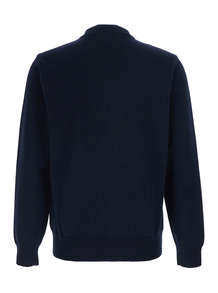 Sweater With Half Zip Closure On The Front And Logo Embroidery Blue Cotton For Men Blu Jersey