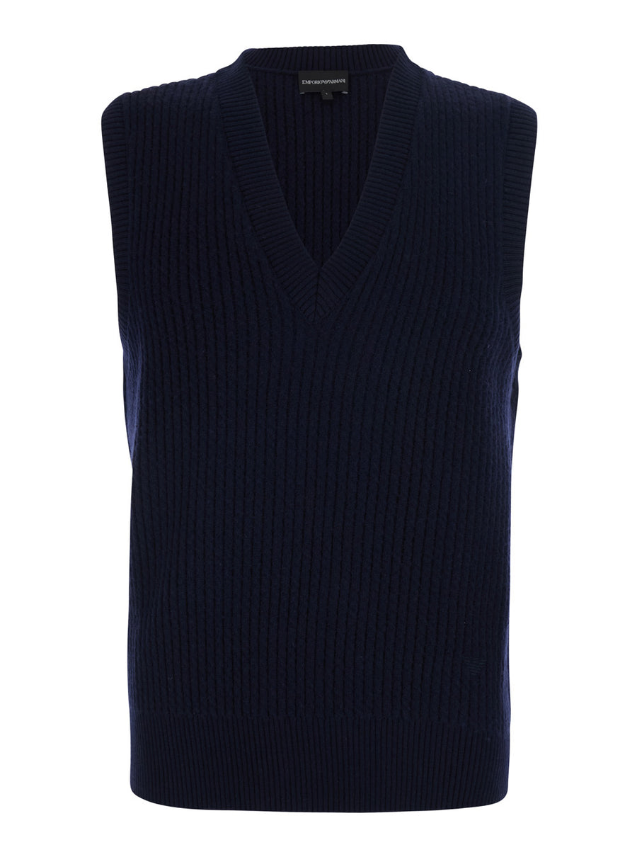 V-Neck Blazer Blue Wool-Cashmere Blazers