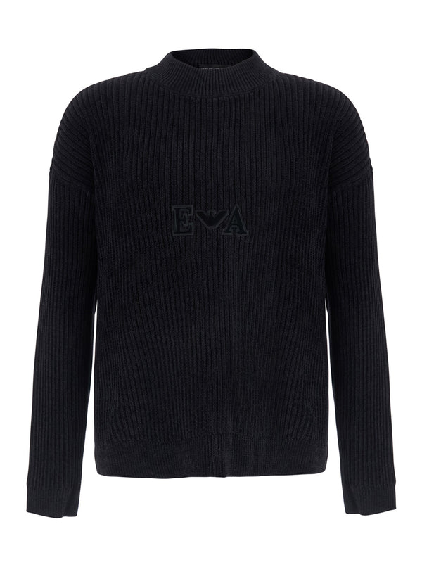 Turtleneck Sweater Black Tech Fabric Cotton Tops
