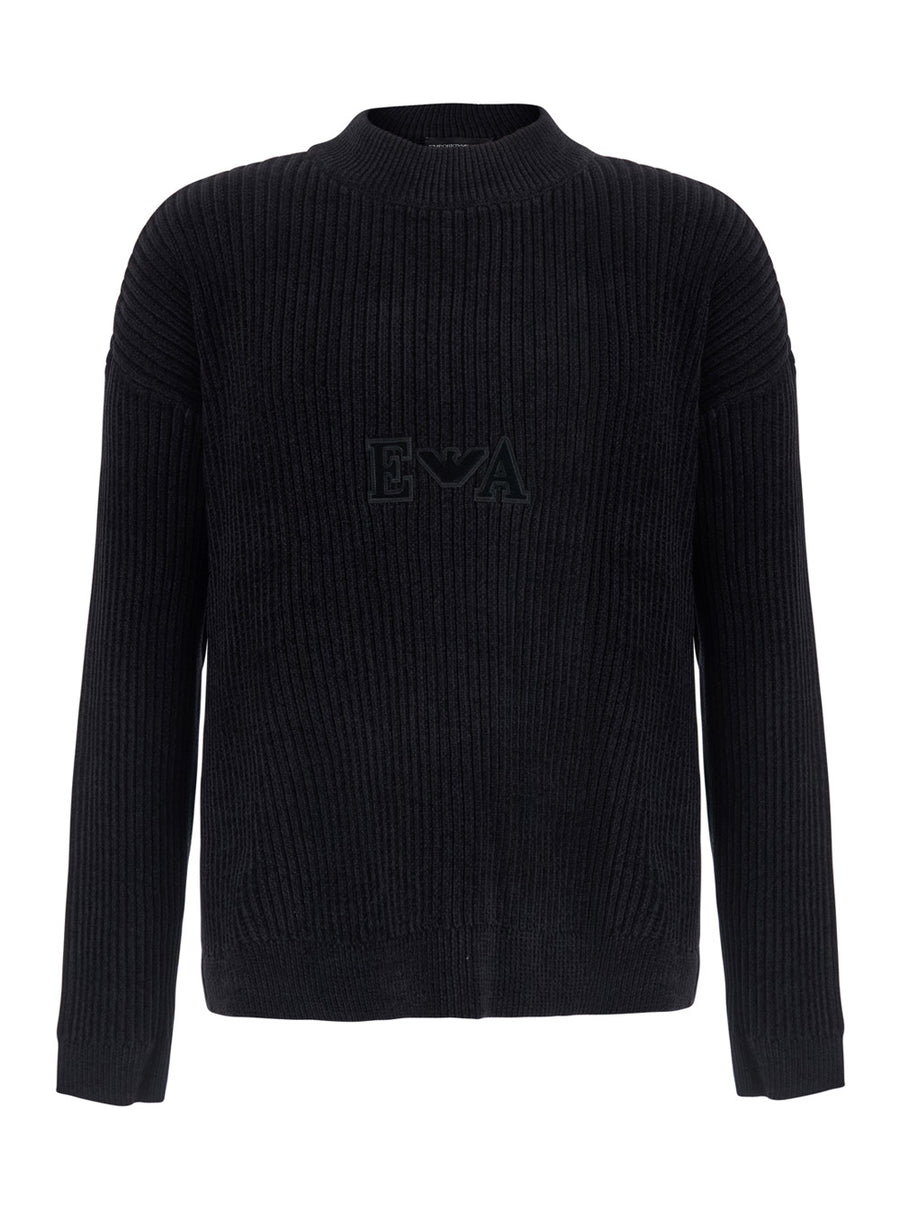 Turtleneck Sweater Black Tech Fabric Cotton Tops