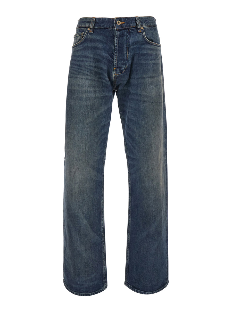 Loose Fit High-Waist Jeans Blue Cotton