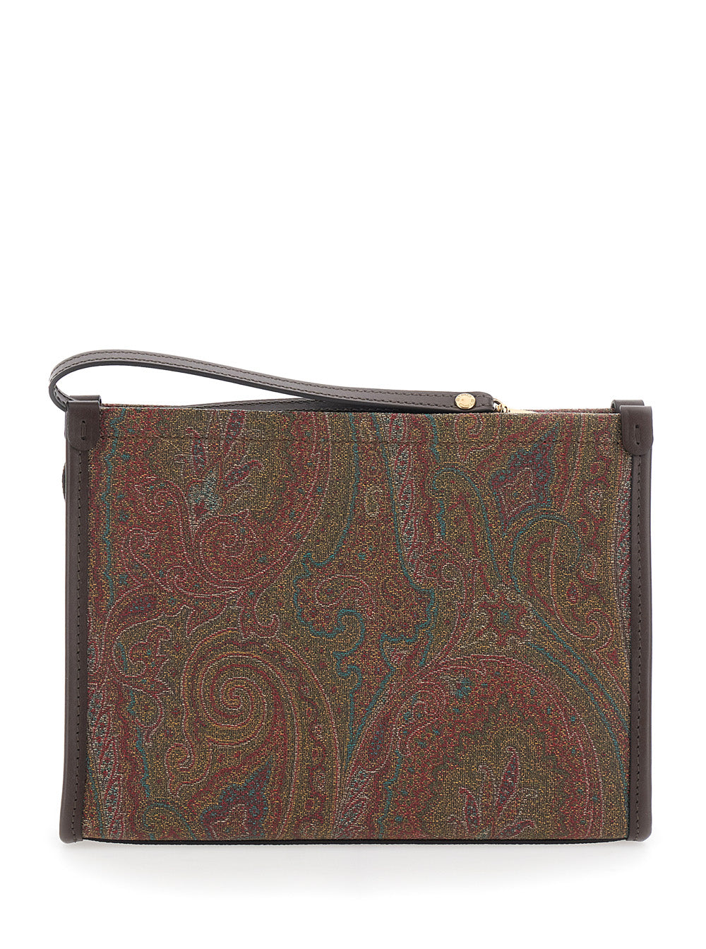 Clutch Arnica With Embroidered Logo On The Front And All-Over Pattern Cotton Blend Brown Woman Polyester Clutches Pochettes