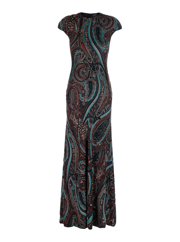 Long Chiffon Dress Multicolour V-Neck