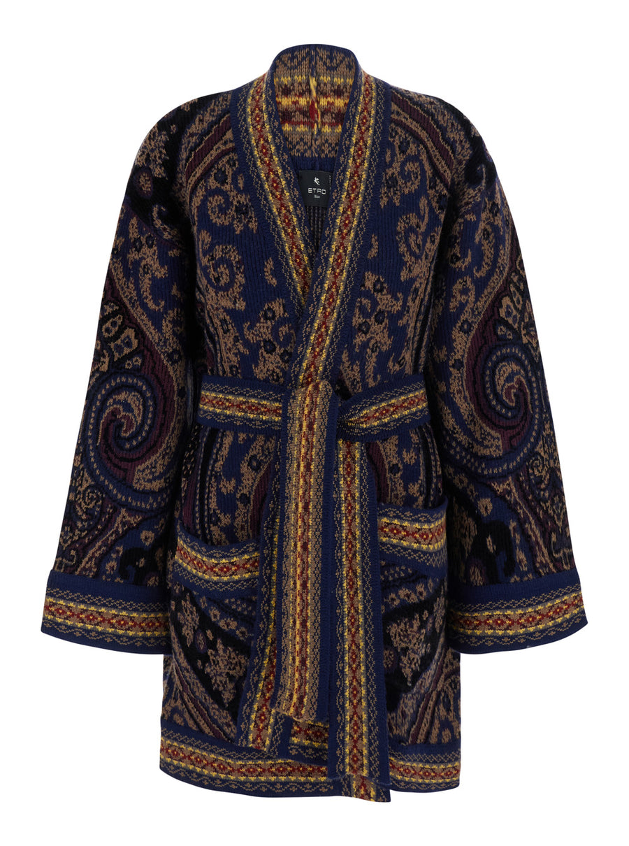 Cardigan Multicolour Belted Wool Tops