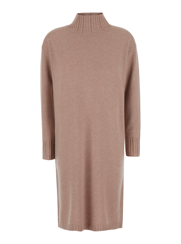 Dress With Round Collar Beige Wool