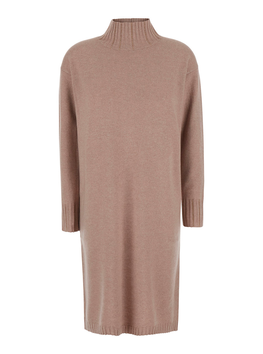 Dress With Round Collar Beige Wool
