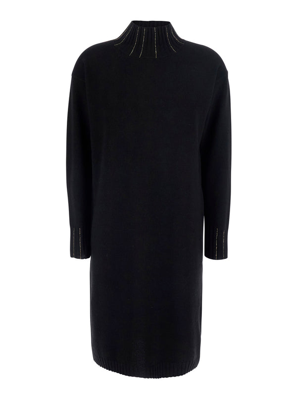 Dress With Collar, Black Wool Blend