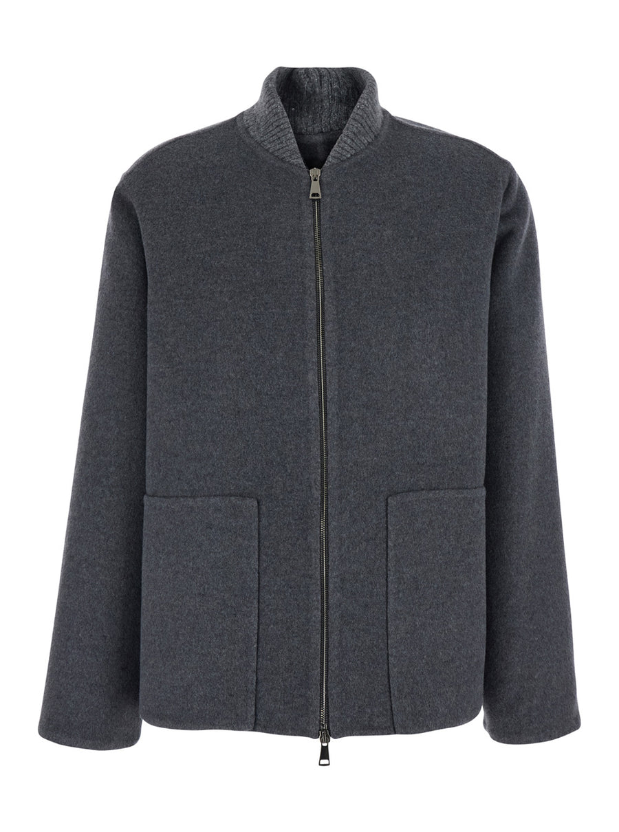 Single-Breasted Grey Coat Virgin Wool