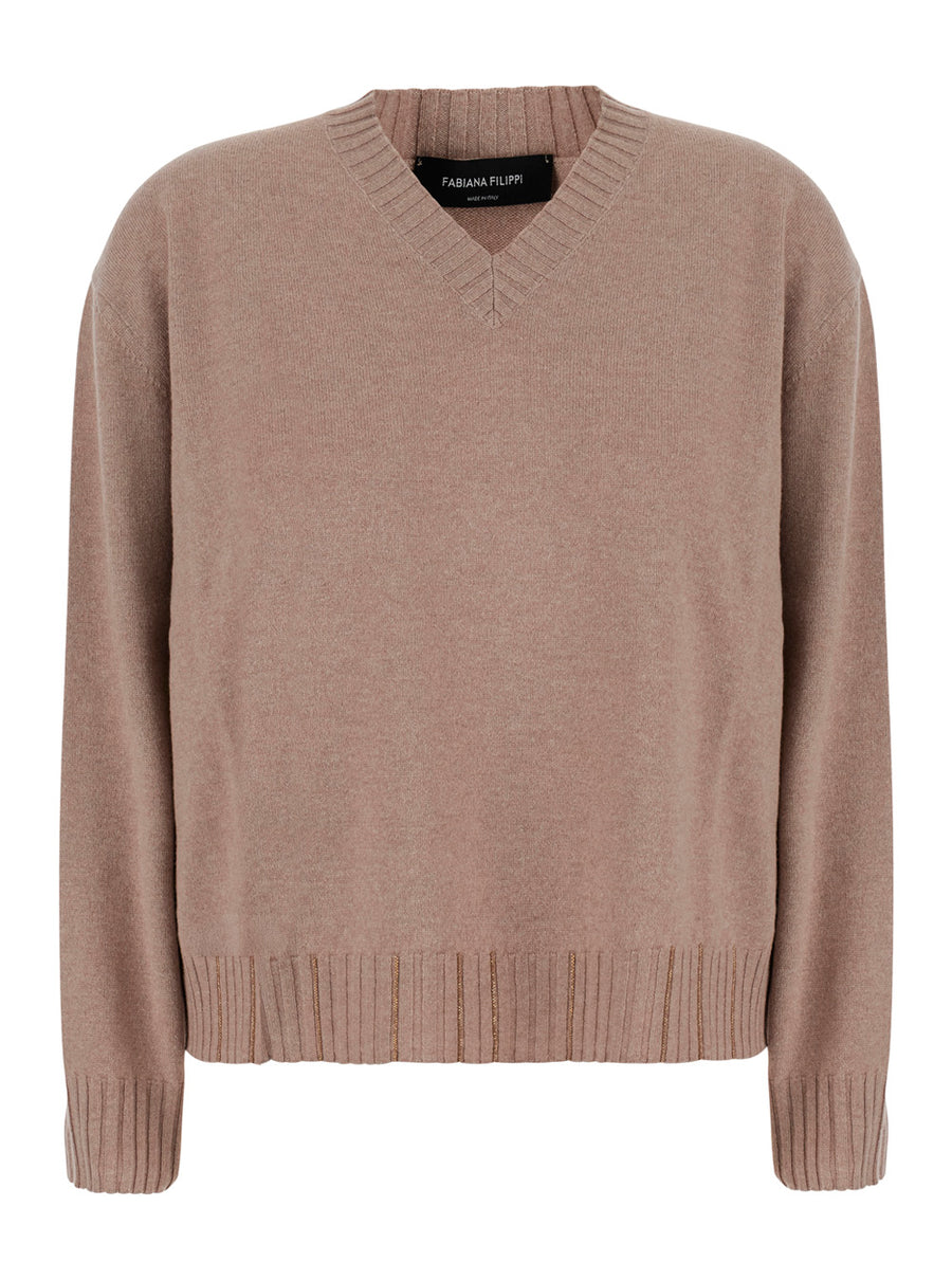 Sweater Wool-Silk-Cashmere Beige Tops