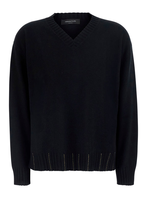 Sweater Round Neck Black Wool Tops