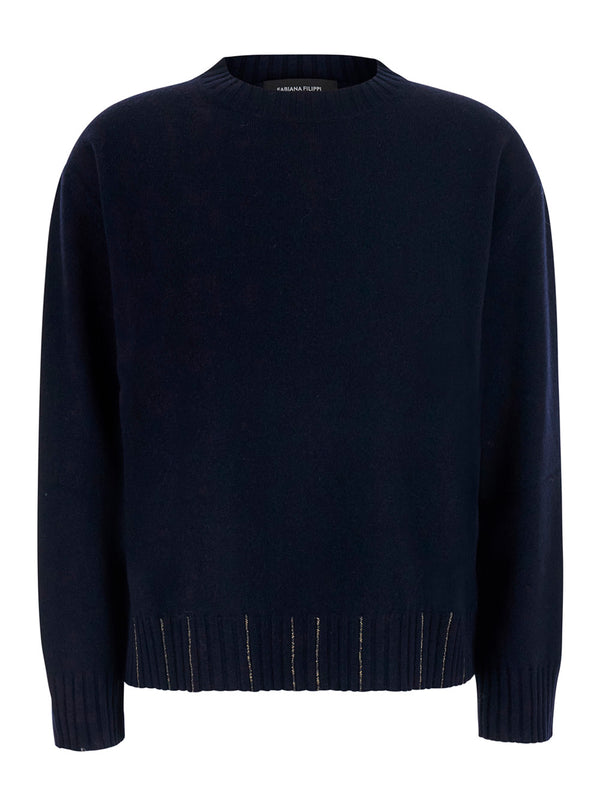 Sweater Wool-Silk-Cashmere Blue Tops