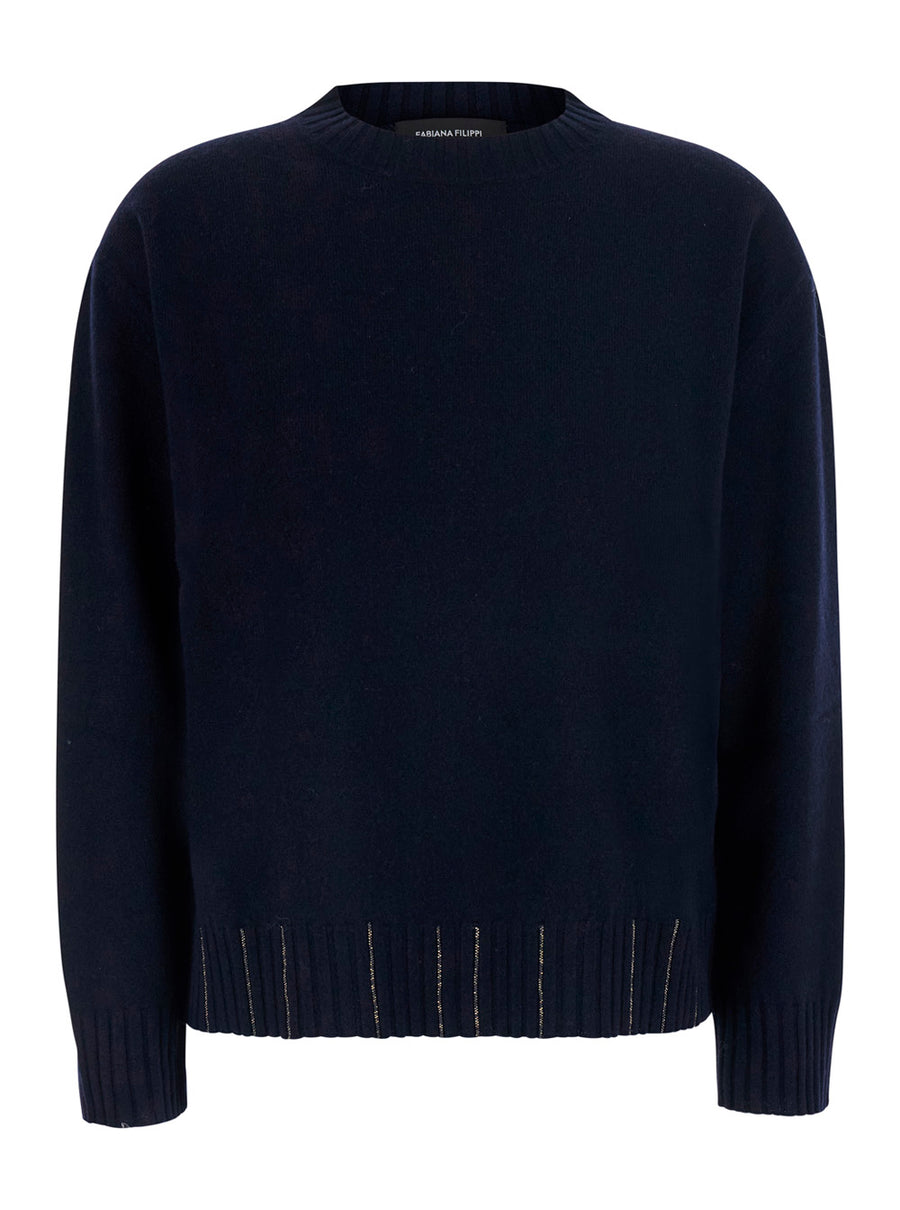Sweater Wool-Silk-Cashmere Blue Tops