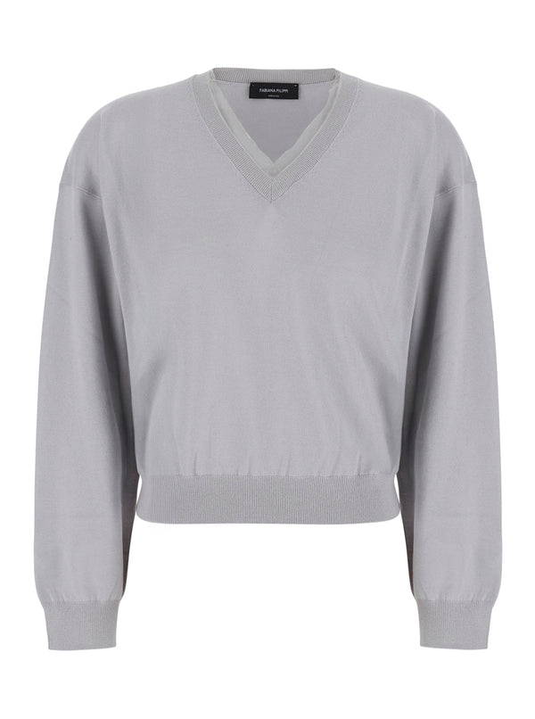 Sweater Wool-Cotton Grey Wool Cotton Tops