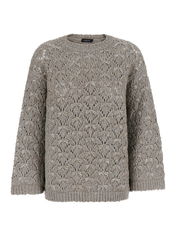 Sweater V-Neck Grey Merino-Alpaca Merino Wool Tops