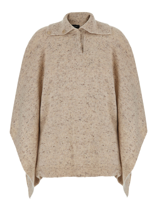 Hooded Cloak Beige Wool Blend Coat