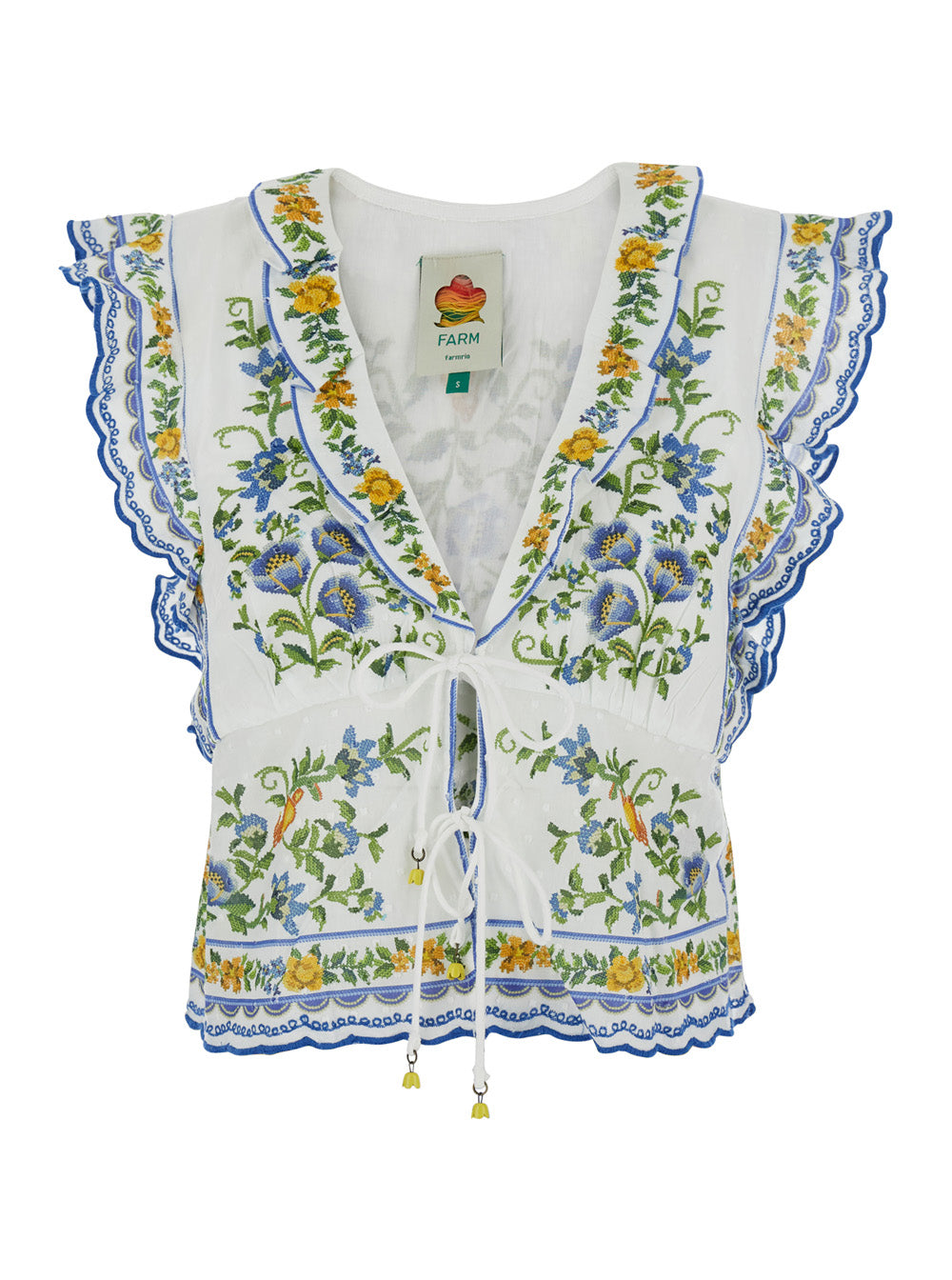 Emily Floral Blouse With Long Sleeves And V-Neck Off-White For Women